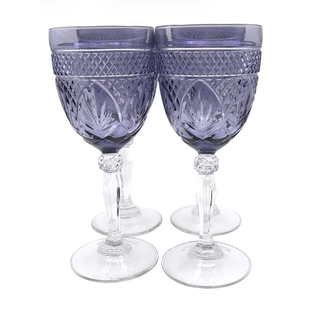 Set 4 Cristal D'Arques Durand Antique Amethyst Crystal Water Goblets 8